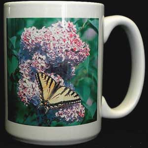 Butterfly and Lilac coffee mug cup